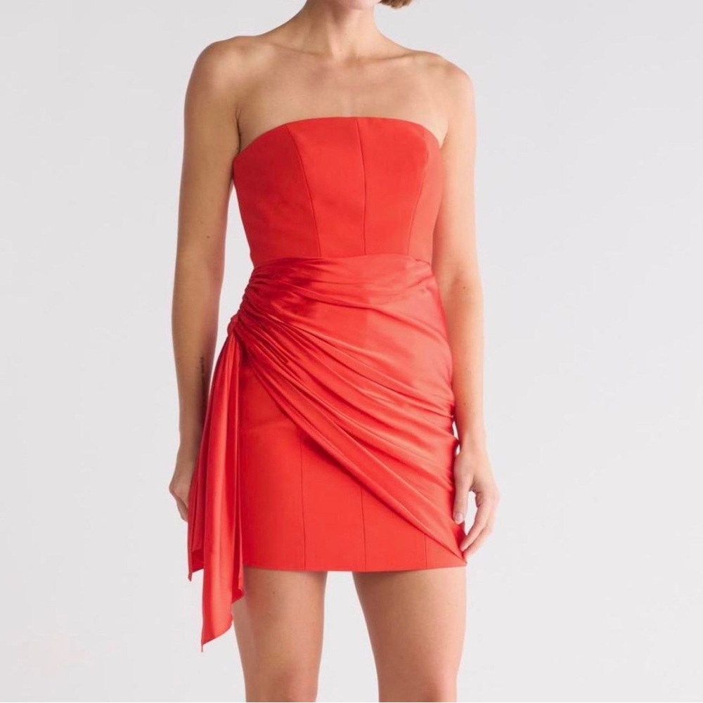 Cinq a Sept Red Kennith Mixed Media Strapless Dress Size 0 Worn Once!